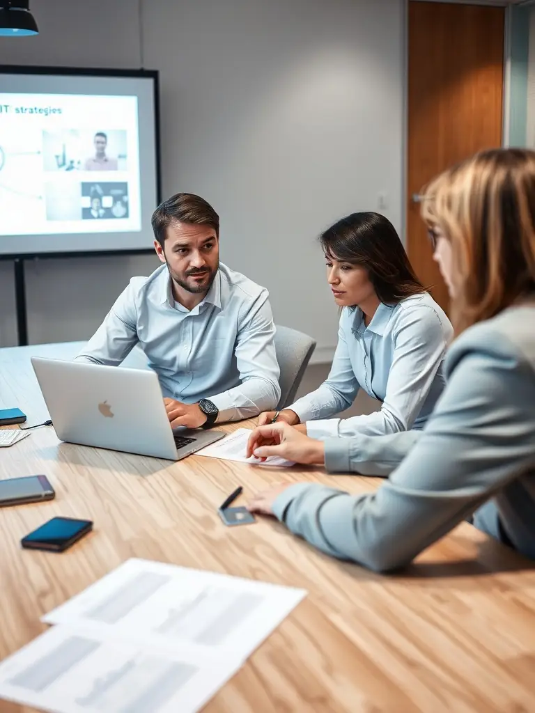 A consultant advising a client on security strategies, showcasing GoSoft's IT consulting services.