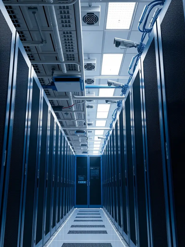 A secure data center with servers and blinking lights, representing GoSoft's commitment to data protection.